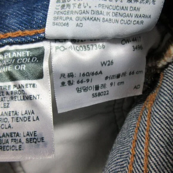 Levis womens dark wash rawhem distressed buttonfly jean shorts 26 EUC - Picture 3 of 4